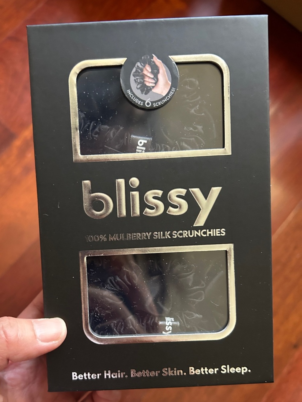 blissy Black 100% Mulberry Silk Scrunchies - Pack of 6